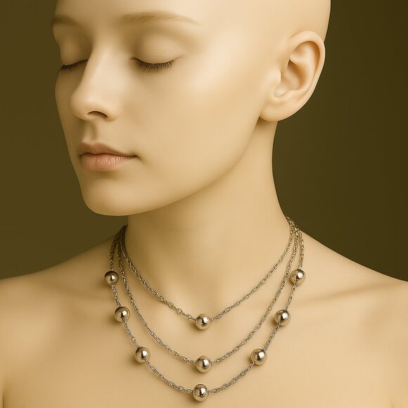 Coldwater Creek Silver-Tone Layered Beaded Necklace Elegant Multi-Strand Jewelry